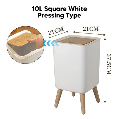 Wooden High Foot Trash Can For Bathroom Creative Kitchen