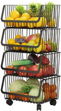 4-Tier Stackable Metal Vegetable Storage Rack (Black Minimalist)