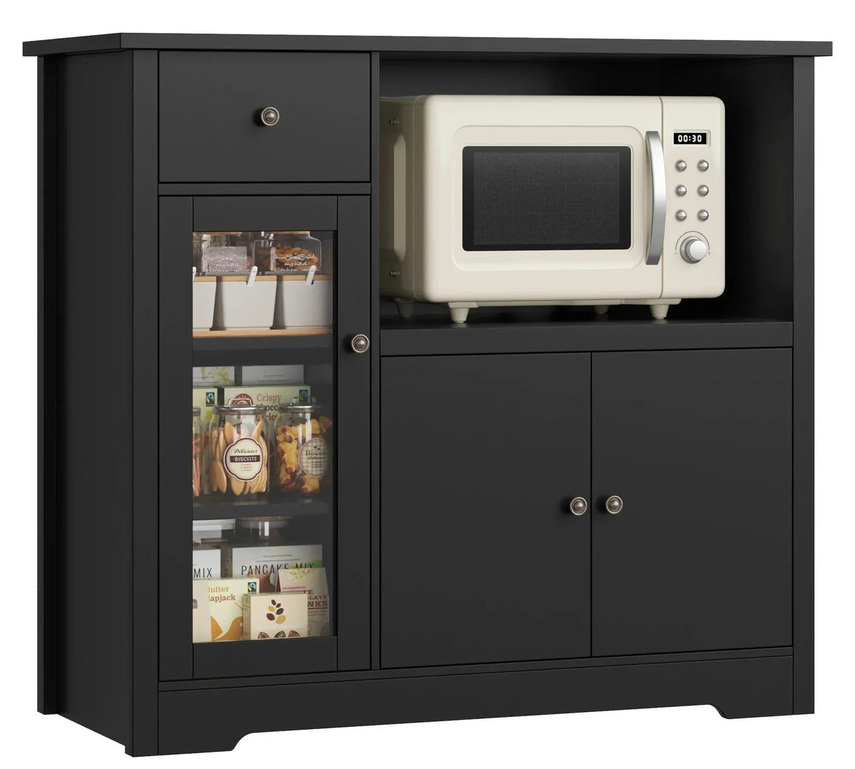 BakerFT Black Microwave Stand with Louvred Door Cabinets