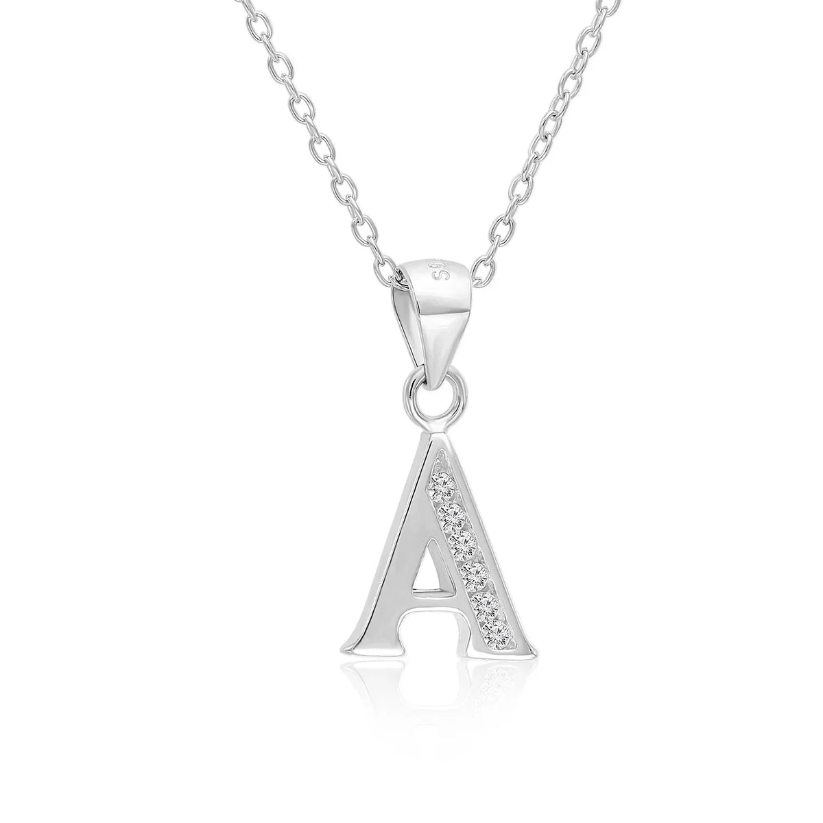 Silver Initial Necklace with Zircon