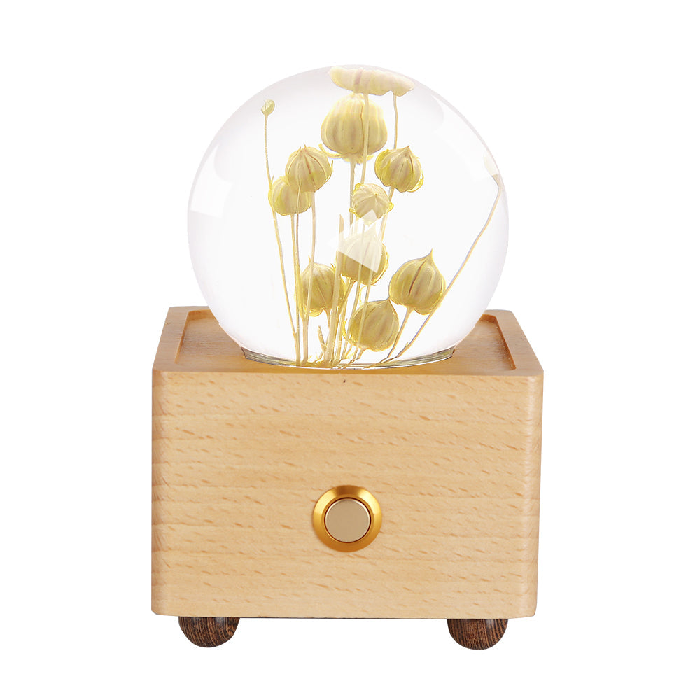 Wooden Music Box with Preserved Flower